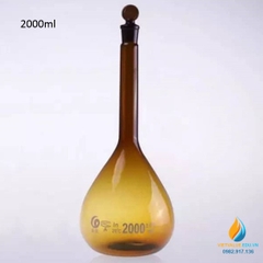 Bình định mức thủy tinh, màu nâu hổ phách, nút cổ mài, thành dày, dung tích 2000ml