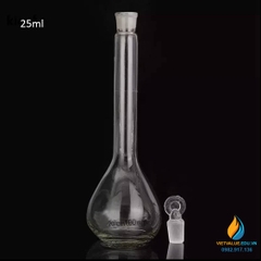 Bình định mức thủy tinh, màu trong suốt, nút cổ mài, thành dày, dung tích 25ml