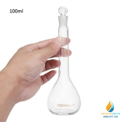 Bình định mức thủy tinh, màu trong suốt, nút cổ mài, thành dày, dung tích 100ml