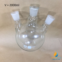 Bình cầu thủy tinh đáy tròn, 3 cổ cổ phụ nghiêng, dung tích 50ml, cổ 19.19.19