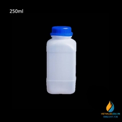 Chai nhựa lưu mẫu, nhựa PP, chai vuông, nắp trắng miệng rộng, dung tích 250ml