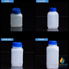 Chai nhựa lưu mẫu, nhựa PP, chai vuông, nắp trắng miệng rộng, dung tích 500ml