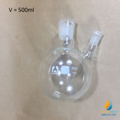 Bình cầu 2 cổ nhám cổ 29 và 14 đáy tròn dung tích 500ml, hãng Bomex, chịu nhiệt