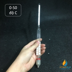 Tỷ trọng kế có kèm nhiệt kế khoảng đo từ 0 đến 50 độ C, tỷ trọng 0 đến 100