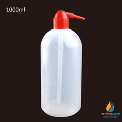Bình tia nắp đỏ vòi cong, vạch chia, nhựa PP 1000ml, có vạch chia