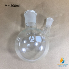 Bình cầu 2 cổ nhám cổ 29 và 14 đáy tròn dung tích 100ml, hãng Bomex, chịu nhiệt