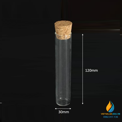 5 Ống nghiệm thủy tinh, có nắp, không chia vạch, đáy phẳng, 30*120mm