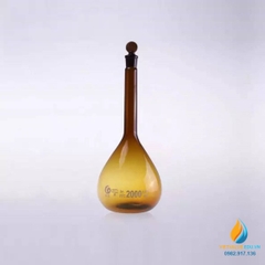 Bình định mức thủy tinh, màu nâu hổ phách, nút cổ mài, thành dày, dung tích 200ml