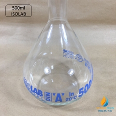 Bình định mức thủy tinh, nút nhựa, hãng IsoLab , dung tích 500ml
