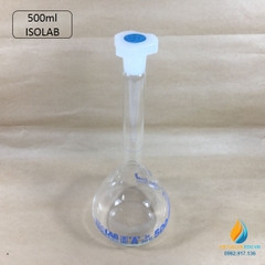 Bình định mức thủy tinh, nút nhựa, hãng IsoLab , dung tích 500ml