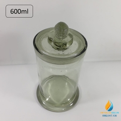 Bình thủy tinh hình trụ, có nắp, cổ mài dung tích 600ml, bình lưu, ngâm mẫu phòng thí nghiệm