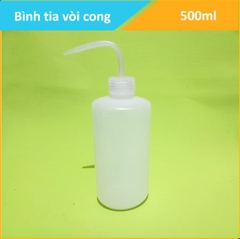 Bình tia nắp trắng, vòi cong, dung tích 500ml, nhựa PP  có vạch chia