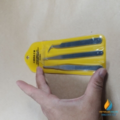 Bộ 3 nhíp điện tử  thép trắng DIY không gỉ chống tĩnh điện TS9803