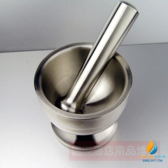 Bộ cối chày inox 304 thép không gỉ, nghiền mẫu, đường kính miệng 10 cm