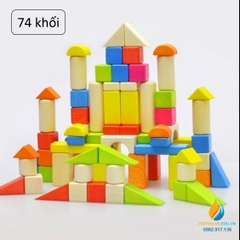 Bộ lắp ghép khối gỗ 74 chi tiết, đồ chơi xây dựng mô hình stem cho học sinh