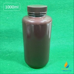 Chai nhựa màu nâu, dung tích 1000ml đã tiệt trùng, đóng túi 3 cái, vạch chia miệng rộng