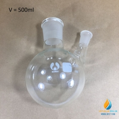 Bình cầu 2 cổ nhám cổ 29 và 14 đáy tròn dung tích 250ml, hãng Bomex, chịu nhiệt