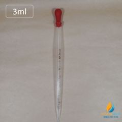 Ống hút thủy tinh vạch chia, bầu cao su đỏ, dung tích hút 0,5ml, dài 20cm