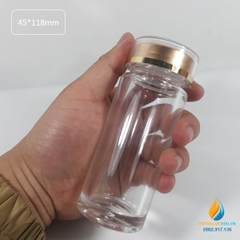 Chai thủy tinh lưu mẫu cao cấp, kín khí, kích thước 45*118mm, thủy tinh trong suốt cao cấp