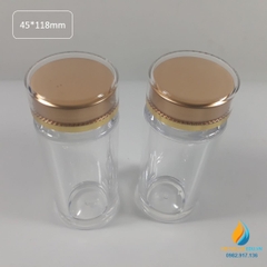 Chai thủy tinh lưu mẫu cao cấp, kín khí, kích thước 45*118mm, thủy tinh trong suốt cao cấp