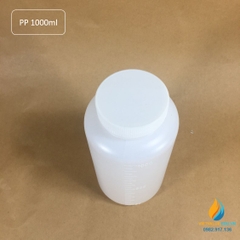 Chai nhựa lưu mẫu, nhựa PP, miệng rộng, vạch chia, dung tích 1000ml