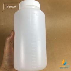 Chai nhựa lưu mẫu, nhựa PP, miệng rộng, vạch chia, dung tích 1000ml