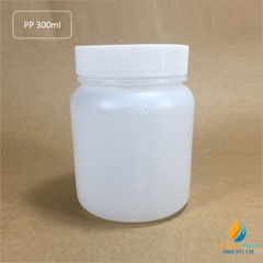 Chai nhựa lưu mẫu, nhựa PP, miệng rộng, vạch chia, dung tích 300ml