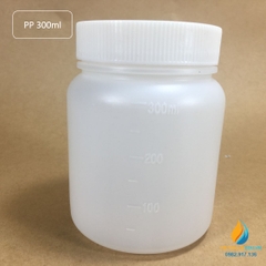 Chai nhựa lưu mẫu, nhựa PP, miệng rộng, vạch chia, dung tích 300ml