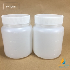 Chai nhựa lưu mẫu, nhựa PP, miệng rộng, vạch chia, dung tích 300ml