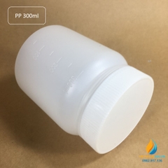 Chai nhựa lưu mẫu, nhựa PP, miệng rộng, vạch chia, dung tích 300ml