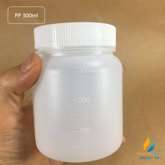 Chai nhựa lưu mẫu, nhựa PP, miệng rộng, vạch chia, dung tích 300ml
