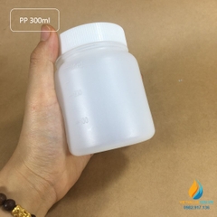 Chai nhựa lưu mẫu, nhựa PP, miệng rộng, vạch chia, dung tích 300ml