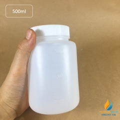 Chai nhựa lưu mẫu, nhựa PP, miệng rộng, vạch chia, dung tích 500ml