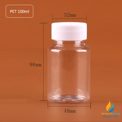 Chai nhựa PET dung tích 100ml, chai nhựa lưu mẫu chất, miệng rộng, vạch chia