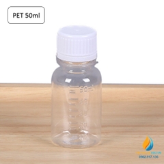 Chai nhựa PET dung tích 50ml, chai nhựa lưu mẫu chất, miệng rộng, vạch chia
