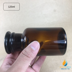 Chai đựng hóa chất, thủy tinh, có nắp, màu nâu hổ phách, 125ml