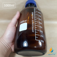 Chai trung tính 1000ml màu nâu hổ phách, nắp vặn xanh, chịu nhiệt