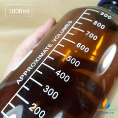 Chai trung tính 1000ml màu nâu hổ phách, nắp vặn xanh, chịu nhiệt