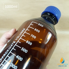 Chai trung tính 1000ml màu nâu hổ phách, nắp vặn xanh, chịu nhiệt