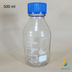 Chai trung tính nắp vặn xanh, vạch chia trong suốt dung tích 500ml