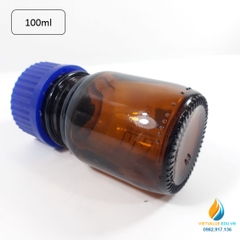 Chai trung tính 100ml màu nâu hổ phách, nắp vặn xanh, chịu nhiệt