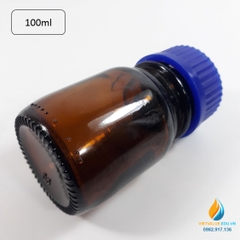 Chai trung tính 100ml màu nâu hổ phách, nắp vặn xanh, chịu nhiệt