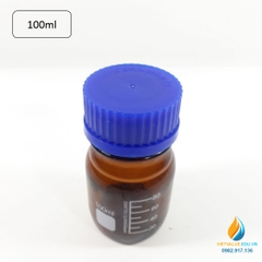 Chai trung tính 100ml màu nâu hổ phách, nắp vặn xanh, chịu nhiệt