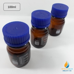 Chai trung tính 100ml màu nâu hổ phách, nắp vặn xanh, chịu nhiệt