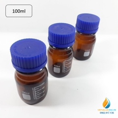 Chai trung tính 100ml màu nâu hổ phách, nắp vặn xanh, chịu nhiệt