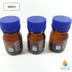 Chai trung tính 100ml màu nâu hổ phách, nắp vặn xanh, chịu nhiệt