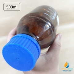 Chai trung tính 500ml màu nâu hổ phách, nắp vặn xanh, chịu nhiệt