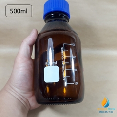 Chai trung tính 500ml màu nâu hổ phách, nắp vặn xanh, chịu nhiệt