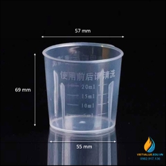 Cốc lưu mẫu có chia vạch 20ml, không có mỏ rót, nhựa PP cao cấp