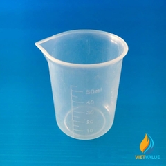 Ca đong hóa chất, bằng nhựa, có chia vạch, không có quai, có mỏ, 50ml